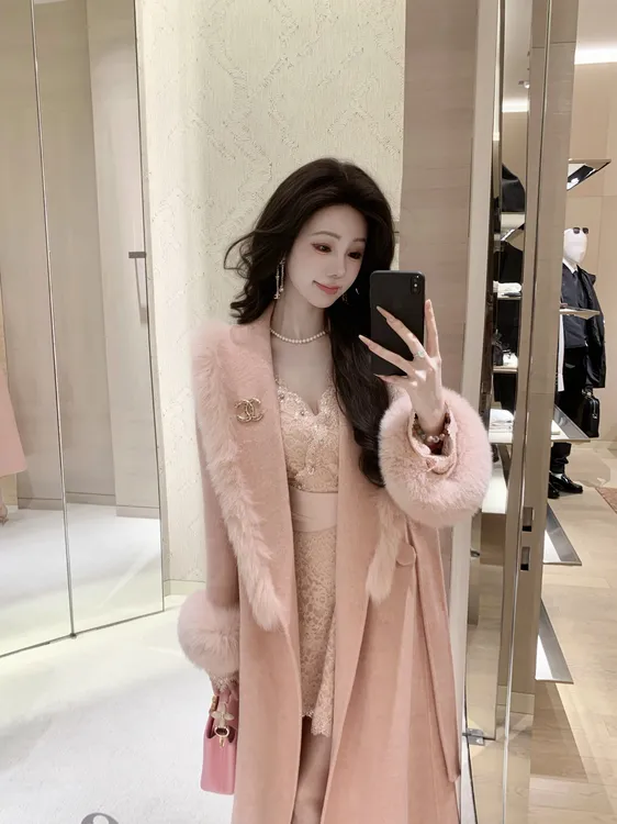 【雅乔定制】书香粉黛 狐狸毛领羊绒羊毛大衣外套女秋DYTH-25083965