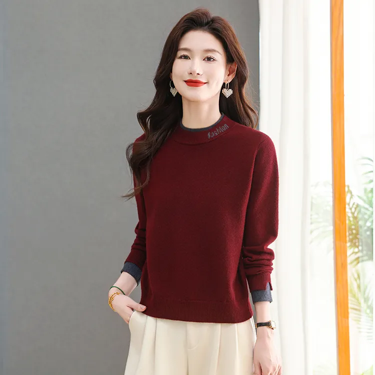 哥弟阿玛施正羊毛衫女半高领打底针织衫秋冬季新款宽松内搭短毛衣
