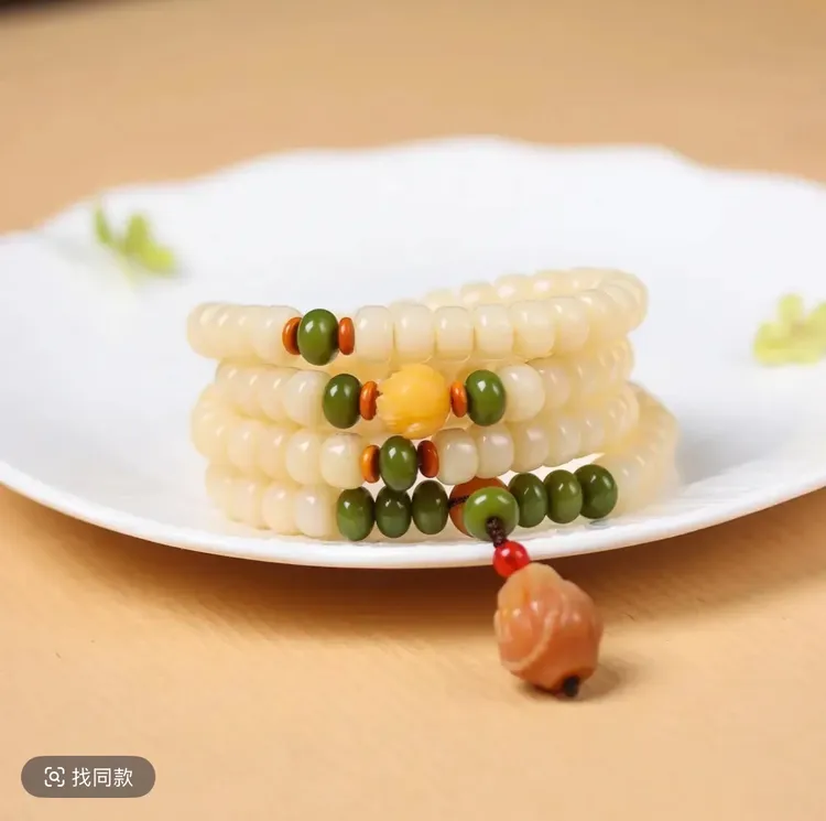 奶油菩提根手串手持108颗风化手链佛手雕刻多圈手串