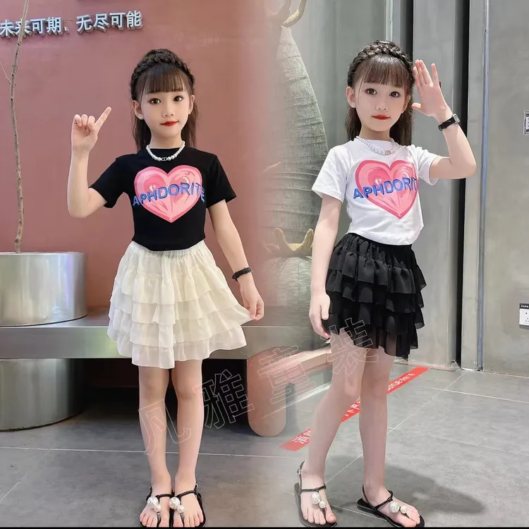 分体百褶休闲女童夏季短裙套装中小童时髦洋气短袖韩版两件套港风
