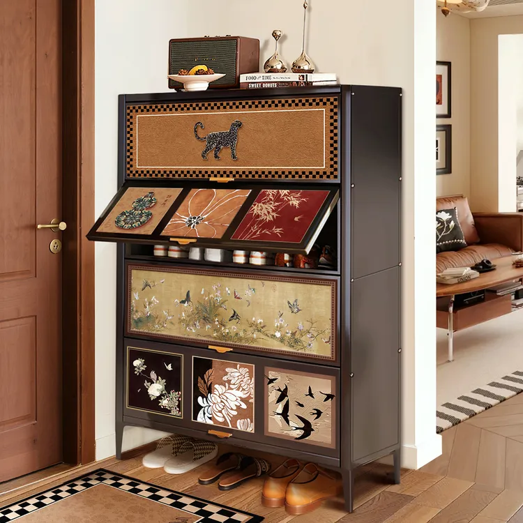 【二手价】中古风入户门口鞋柜家用玄关收纳柜钢制大容量多层储物柜