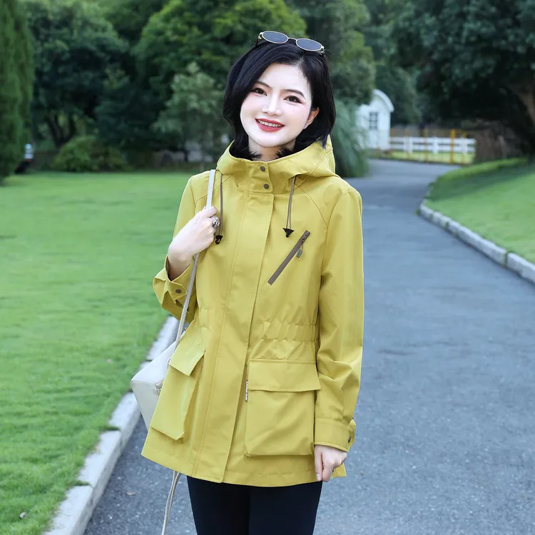 枫竺阿楠anan连帽撞色大口袋工装中长款风衣外套女秋季出游户外衣