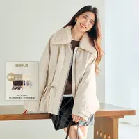 伊芙丽抽绳花苞修身拼接毛毛领夹克羽绒服外套2025冬新1G9980321