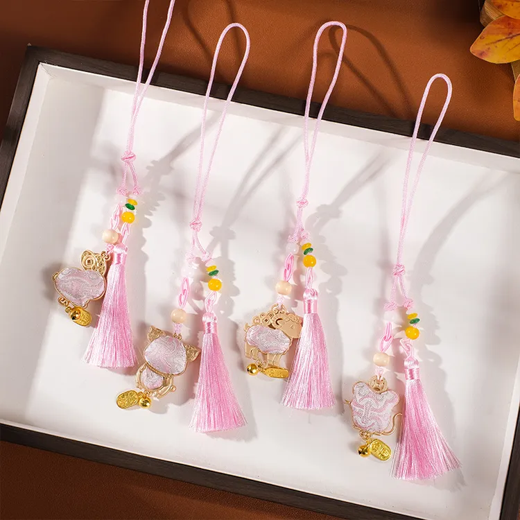 粉韵雅致车载配饰手工diy宋锦钥匙扣材料包流苏挂件元旦节小礼物