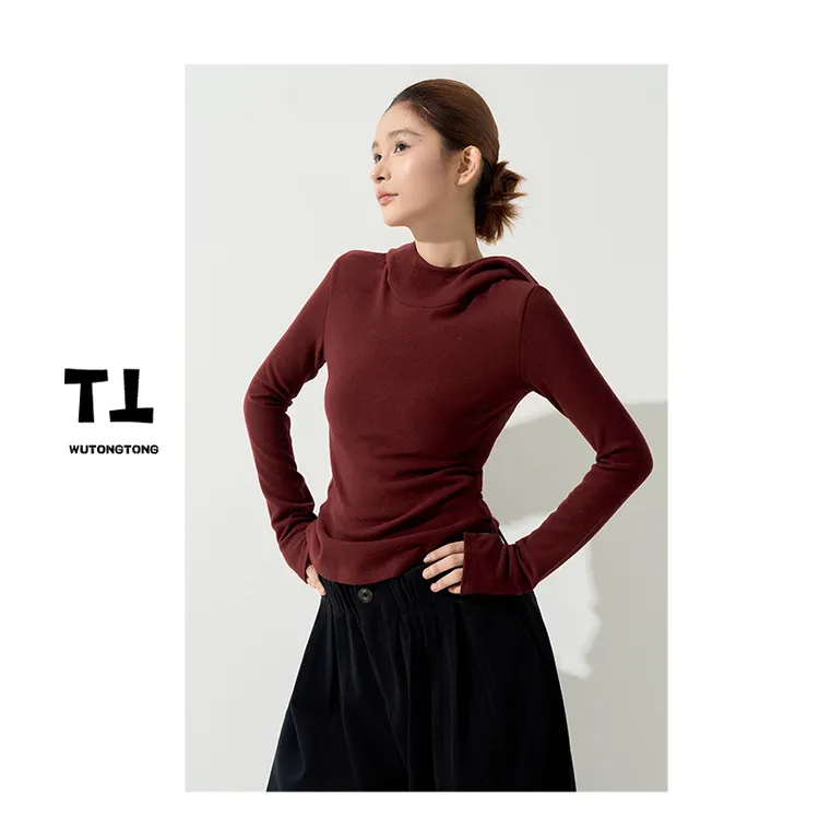 现货【治愈光谱】秋季连帽长袖T恤衫女百搭修身打底衫上衣62795