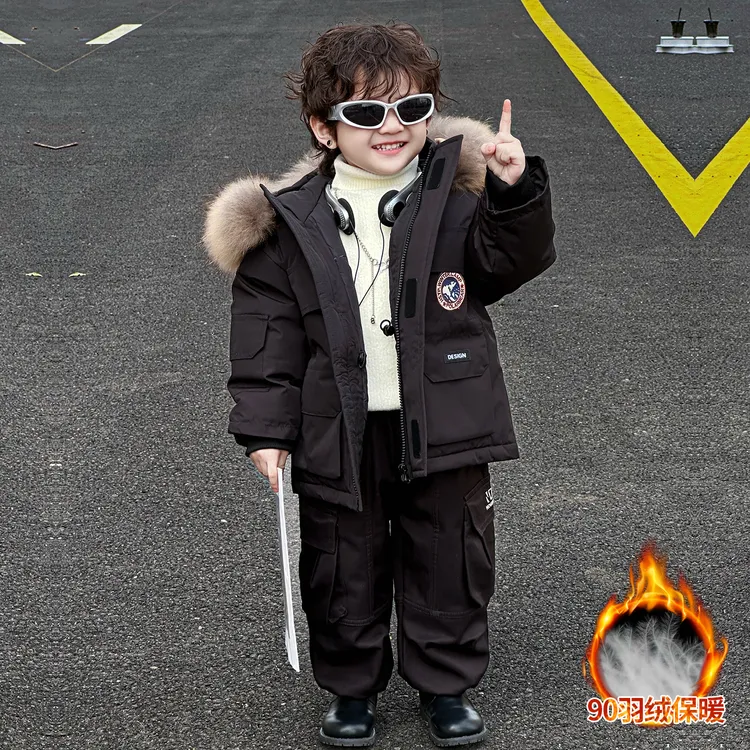 儿童冬季大鹅羽绒服2025年新款酷帅宝宝毛领90白鸭绒中长款男童装