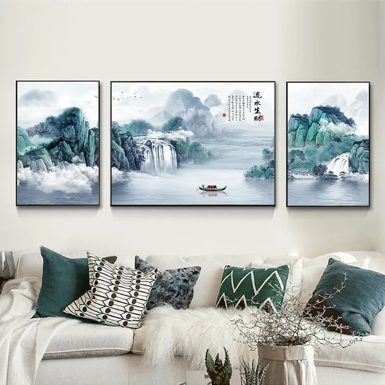 轻奢客厅沙发背景墙三联装饰画大气美观全铝晶瓷画顺丰包邮
