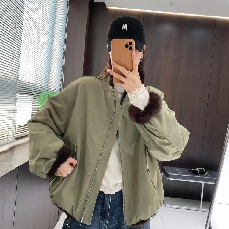 IMFLY金小金自制女装  派克服DYW10275冬季休闲毛毛立领外套