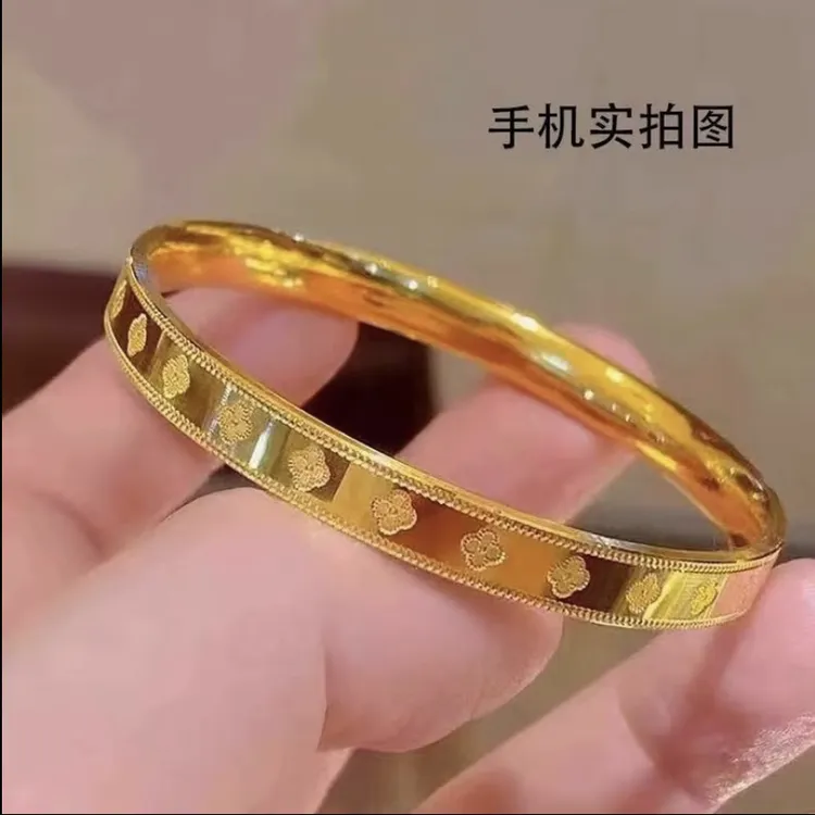 铜合金手镯 【精工版四叶草闭口手镯】金色轻奢网红爆款手环