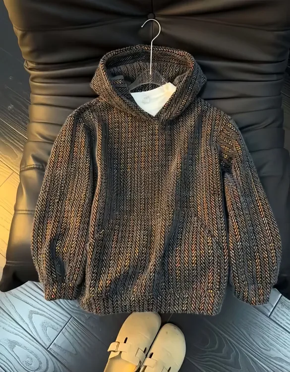 秋冬新款美式重磅复古连帽卫衣男百搭慵懒风针织时尚休闲外套上衣