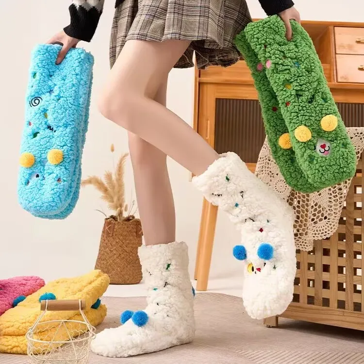 加厚保暖羊羔绒袜子女秋冬季加绒加厚暖脚居家睡觉保暖毛绒地板袜