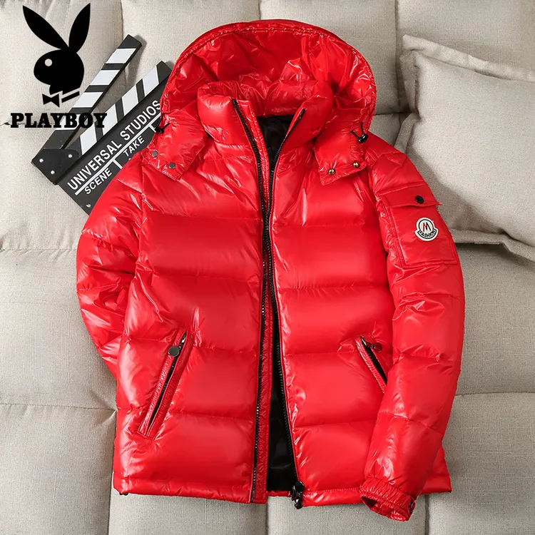 花花公子新款情侣亮面羽绒服时尚白鸭绒冬季潮流保暖外套羽绒衣