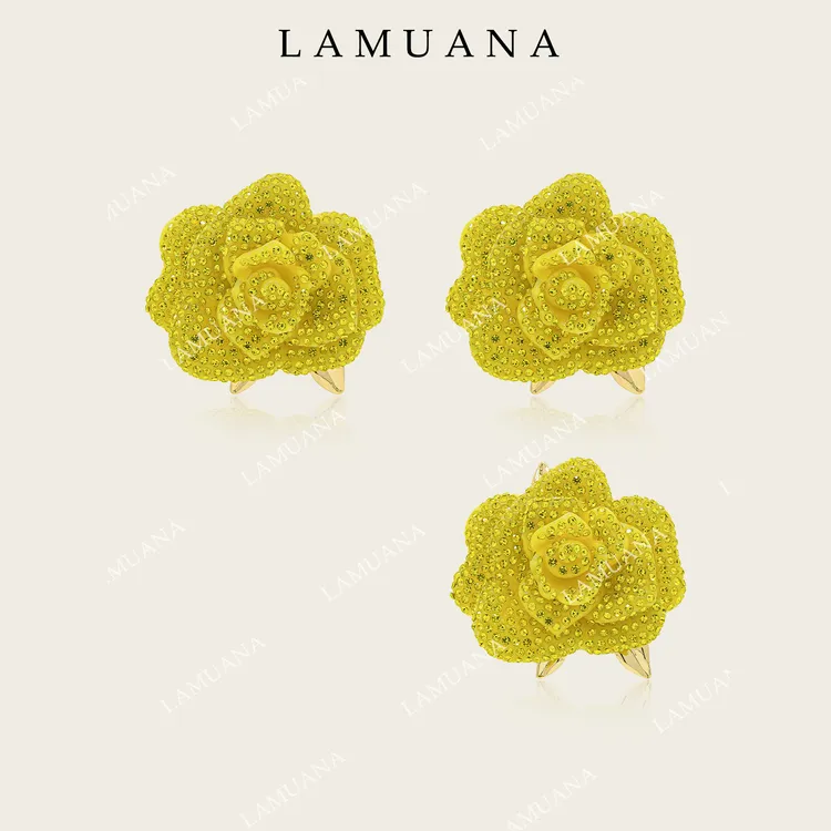合金耳饰 LAMUANA玫瑰故事-黄玫瑰系列小众设计感复古高级感耳钉