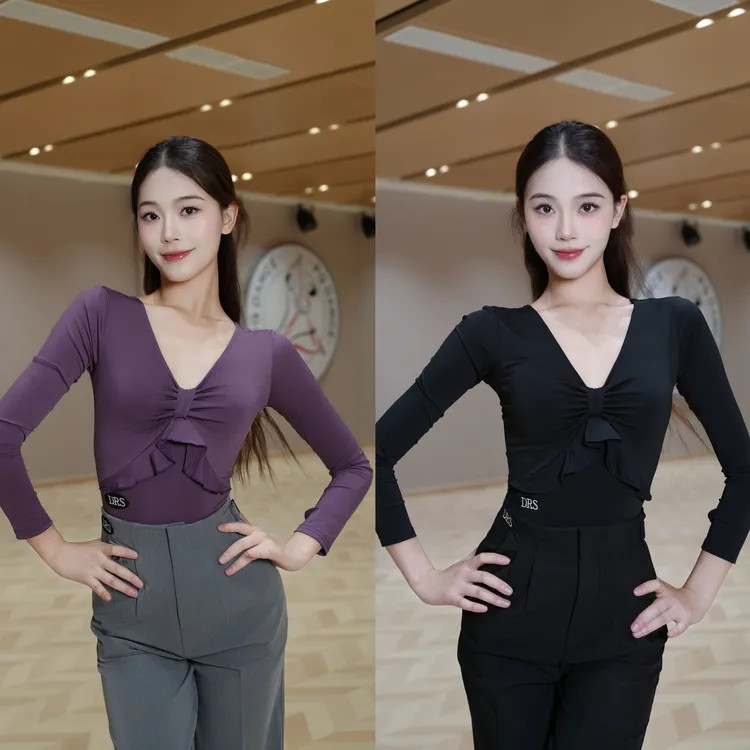 DRS秋冬新款国标舞服花非袖长袖日字针西裤时尚专业训练服洋气