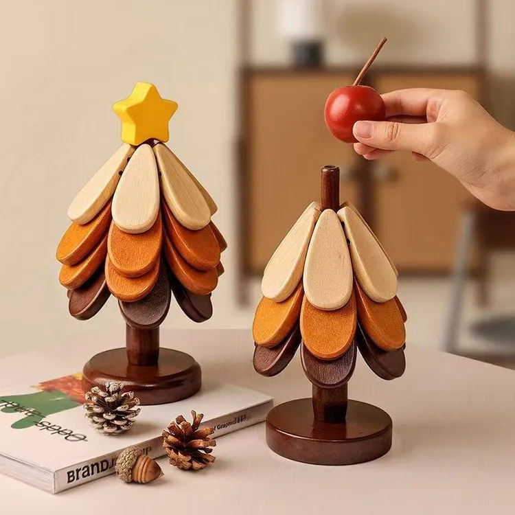 圣诞树防烫垫餐桌摆件实木锅垫杯垫盘子杯垫子多层创意