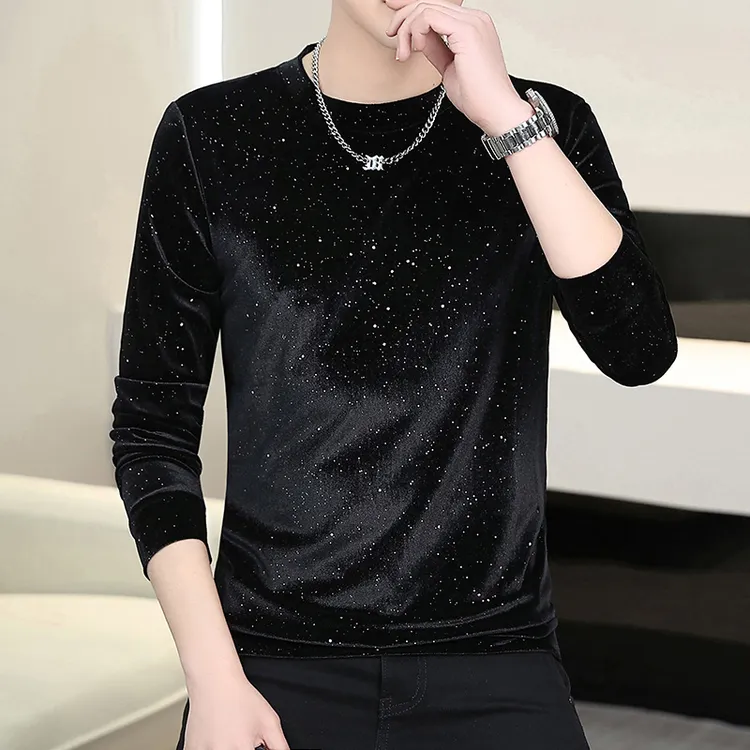 秋冬装男士金丝绒卫衣长袖星空打底衫圆领T恤宽松休闲帅气青年潮