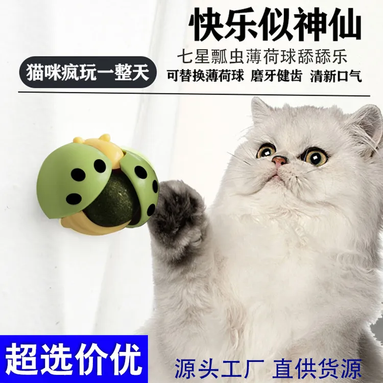 现货新款七星瓢虫薄荷球逗猫玩具自嗨解闷猫咪零食化毛营养膏便宜