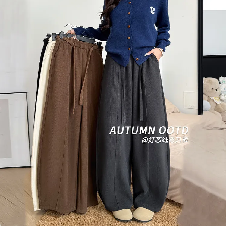 深灰色雪尼尔弯刀裤女2025新款秋冬季加绒宽松欧棉绒山本裤阔腿裤