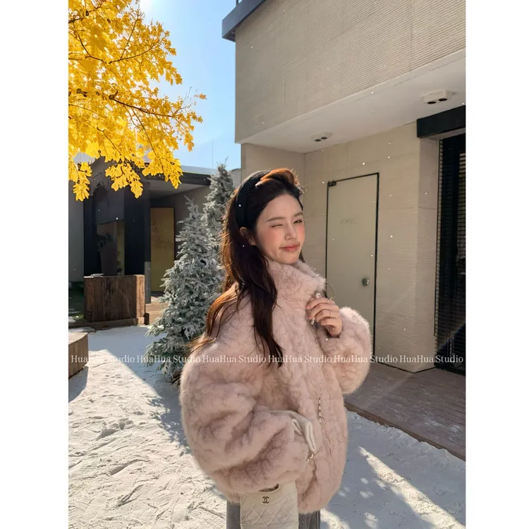 【花花】富家奶貂~轻奢感立领环保毛仿皮草设计师保暖毛绒外套