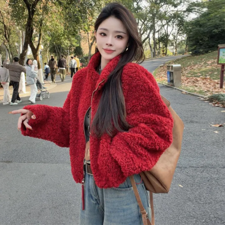 【有运费险】厚款名媛淑女风气质立领宽松小个子毛绒外套女