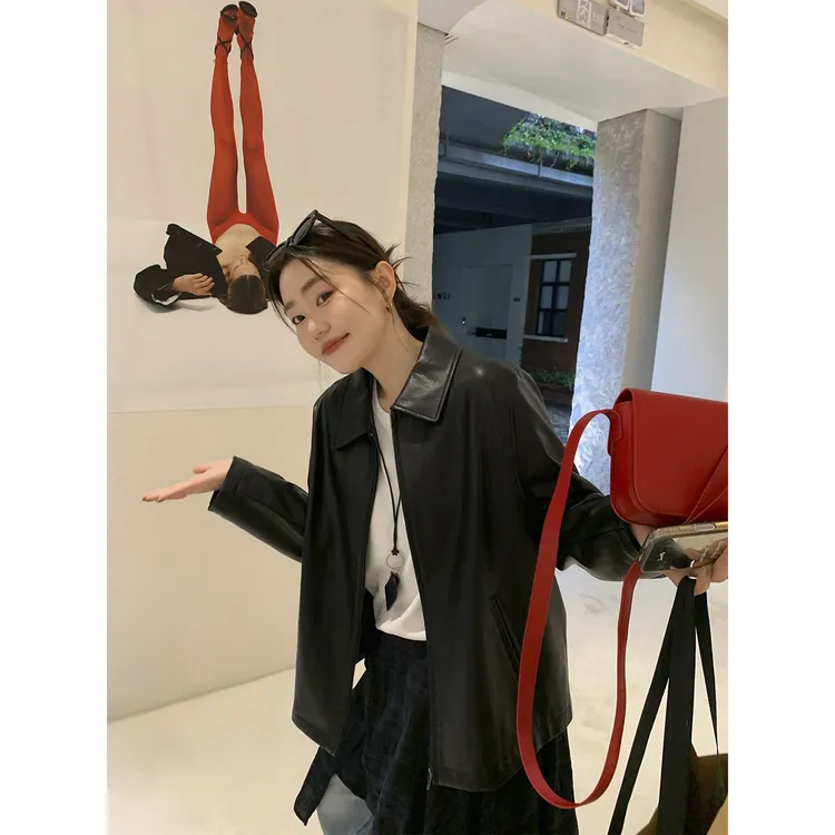 现货大婉酱微胖定制【酷飒风】高级感复古皮衣外套秋拉链上衣9531D