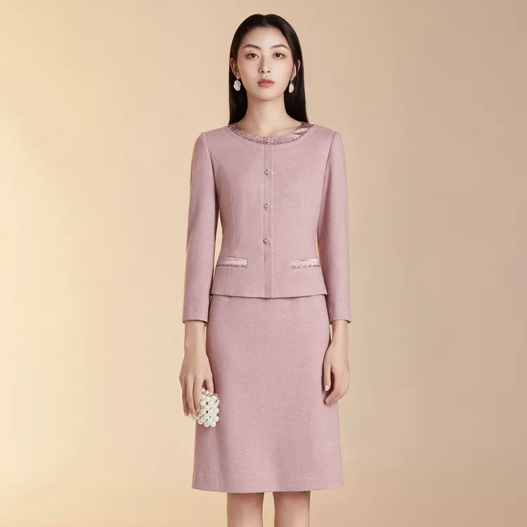 BuouBuou新款洋气百搭女装商场同款绵羊毛假两件连衣裙BJ1G005