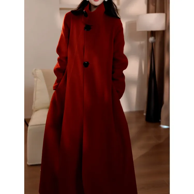 高级感气质优雅纯色双面呢大衣2025冬季新款百搭显瘦长款毛呢外套