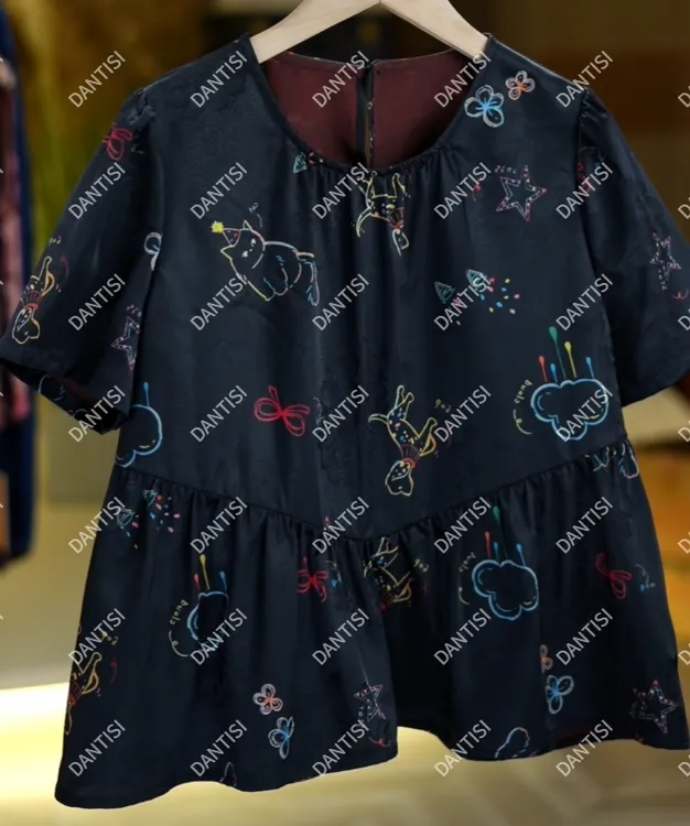 猫狗日记《非遗美学》1956夏季新款印花时尚短袖上衣
