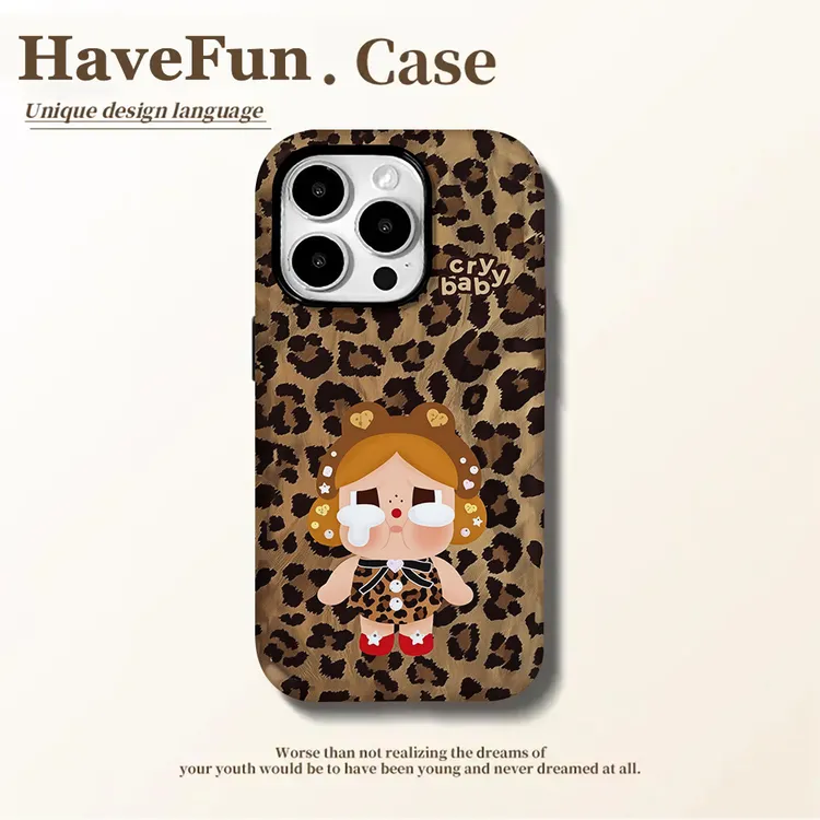 雅天立豹纹哭娃适用苹果16/13菲林二合一手机壳华为vivoppo小米15