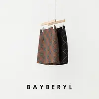 BAYBERYL老贝枫信*格纹复古A字短裙毛呢25秋半身裙YQ5I1009-9/14