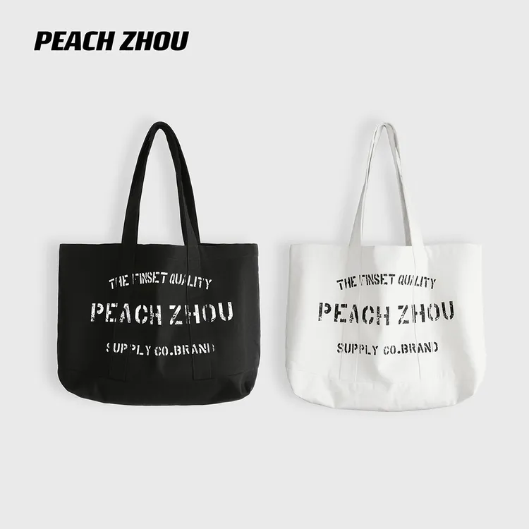 『PEACHZHOU』美式学院做旧印花托特包休闲百搭中性手提单肩帆布包