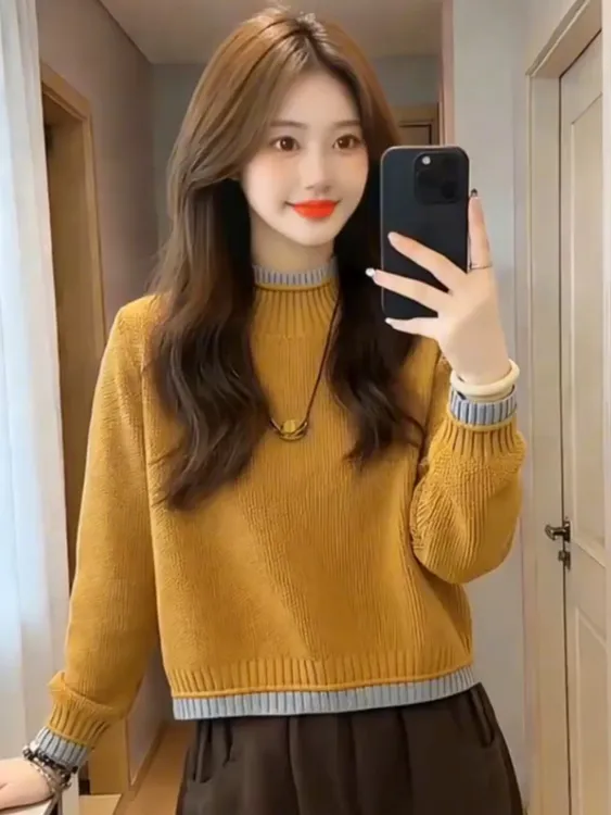 橘色短款修身内搭针织衫上衣2026春季新款高级感穿搭爆款毛衣女装