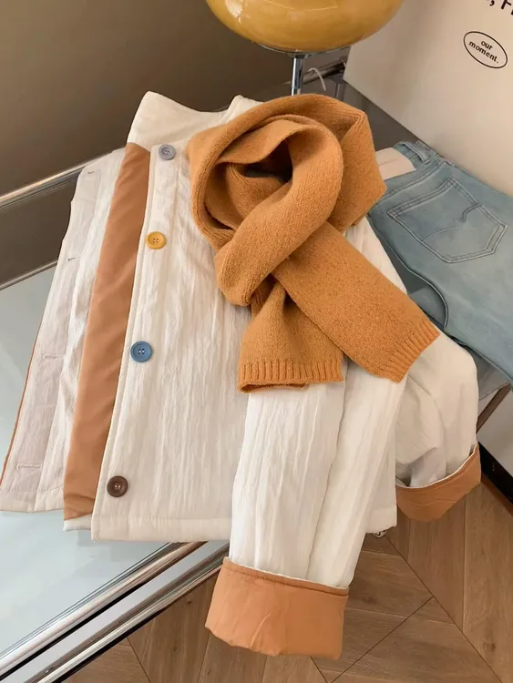 甜美减龄彩色纽扣撞色棉服外套女2025冬季新款韩版保暖夹棉上衣