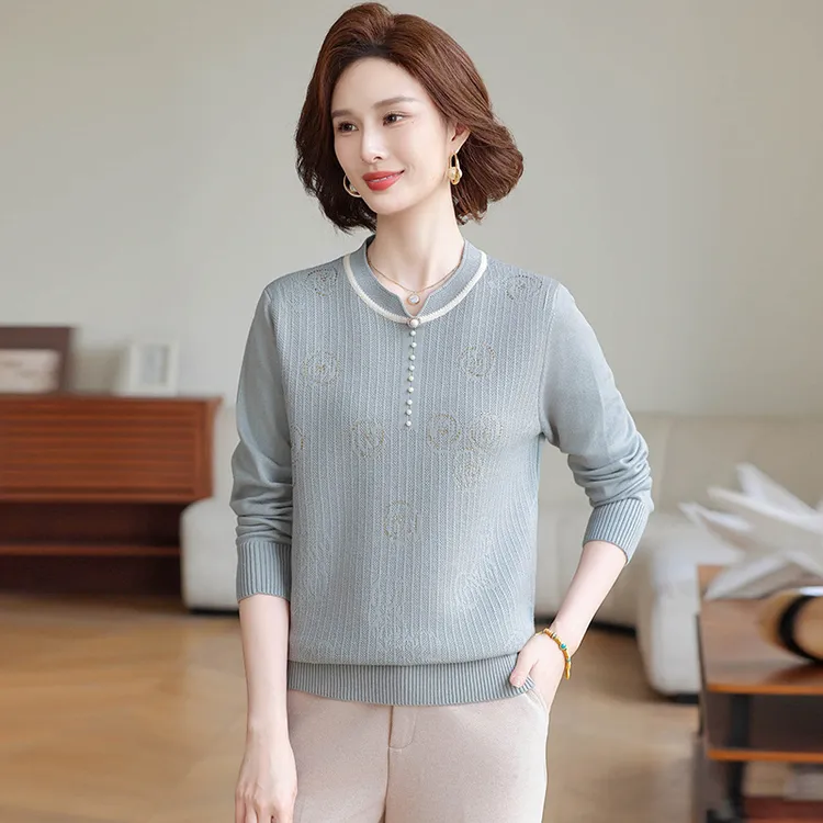 妈妈秋装2025年新款上衣服秋冬针织打底衫中老年女装洋气毛衣小衫