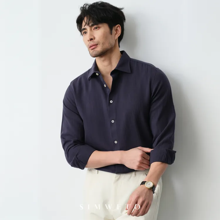 意式雅痞绅士 冰爽垂感亚麻衬衫男士商务高级感休闲透气长袖衬衫