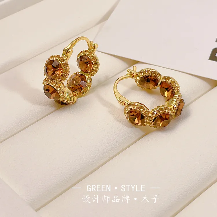 铜合金耳饰 【美拉德闪锆耳扣】气质百搭小众复古个性轻奢高级-A11