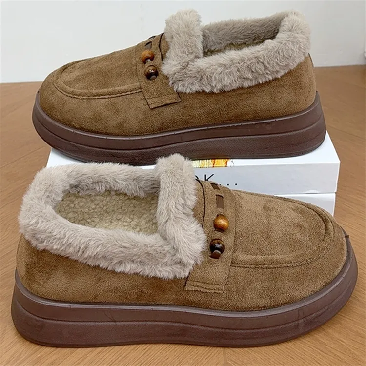 冬季新款加绒加厚老北京布鞋女棉鞋勃肯女鞋一脚蹬软底休闲乐福鞋