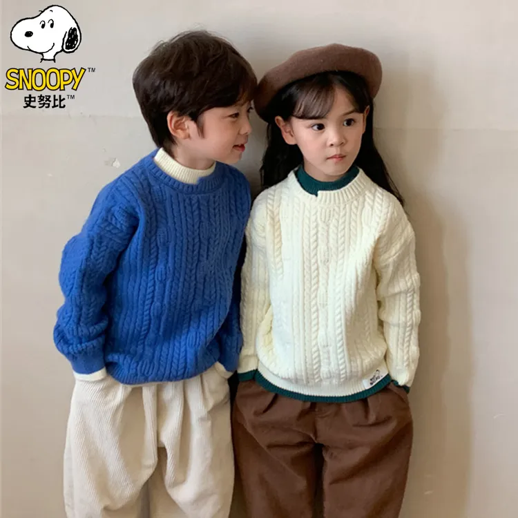 Snoopy/史努比男女童毛衣儿童女孩加厚宝宝套头假两件红色针织衫