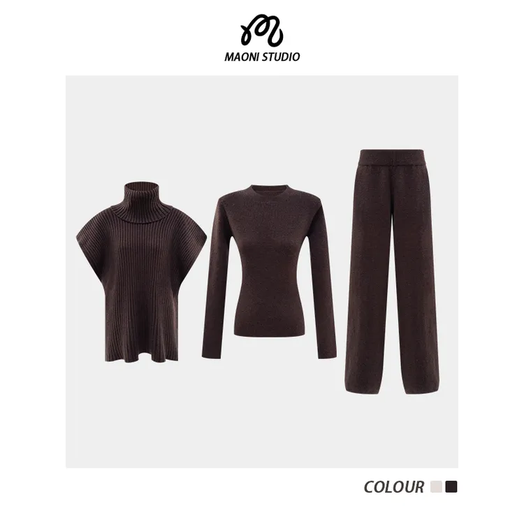 毛妮LADIESFIRST廓形高领斗篷麻花针织裤套装女2025冬季新款L2732