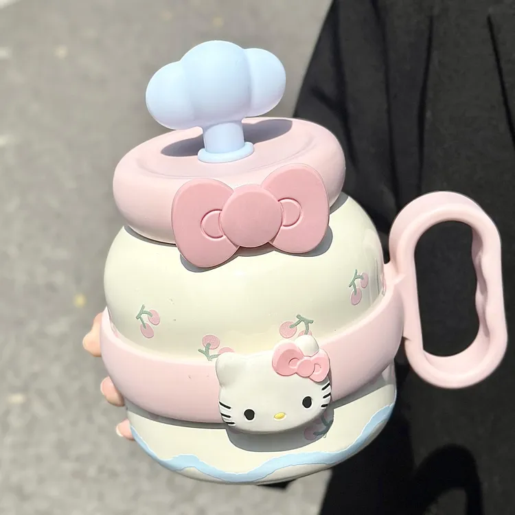 hellokitty陶瓷内胆保温杯女生大容量办公室桌面大肚吸管杯子学生