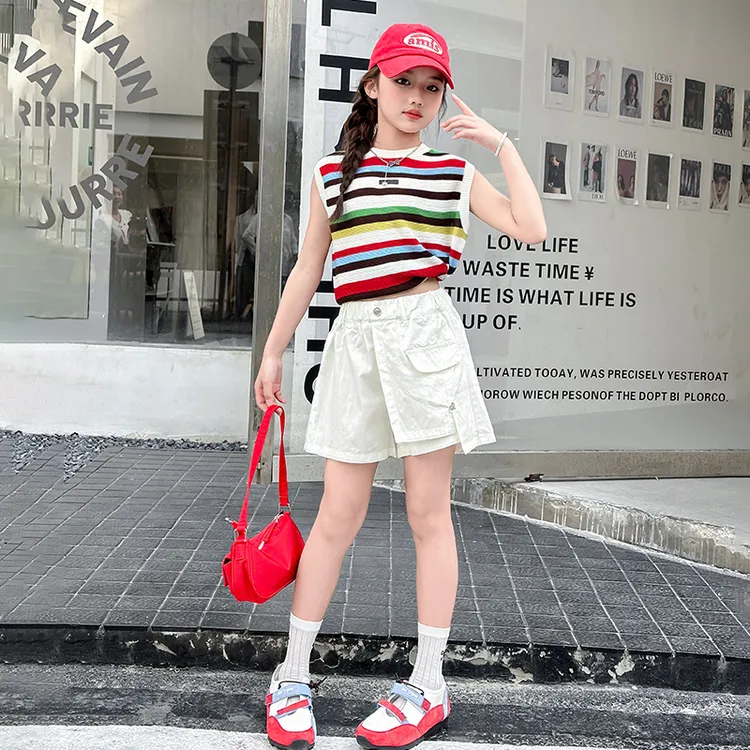 女童短裤夏薄款2025新款儿童五分裤子夏装洋气女大童潮酷穿搭套装
