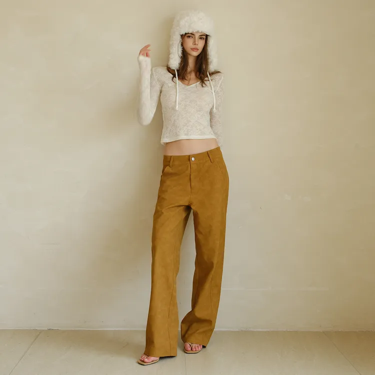 FRESH UP复古雾感环保麂皮绒直筒裤女百搭休闲宽松显瘦阔腿长裤子