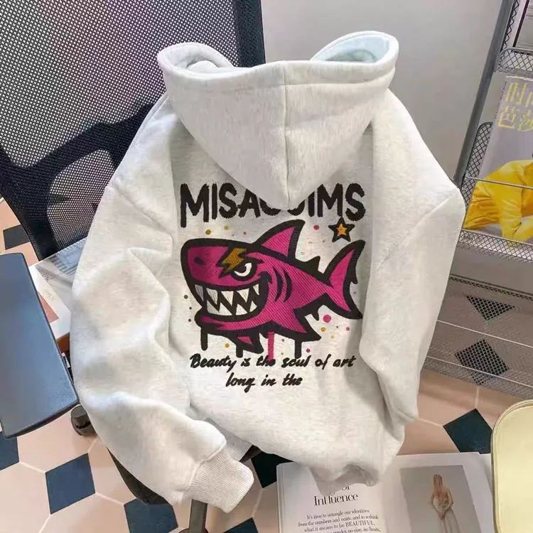 男女童卫衣春秋新款6-12岁中大童秋冬加绒宽松卡通印花百搭上衣潮