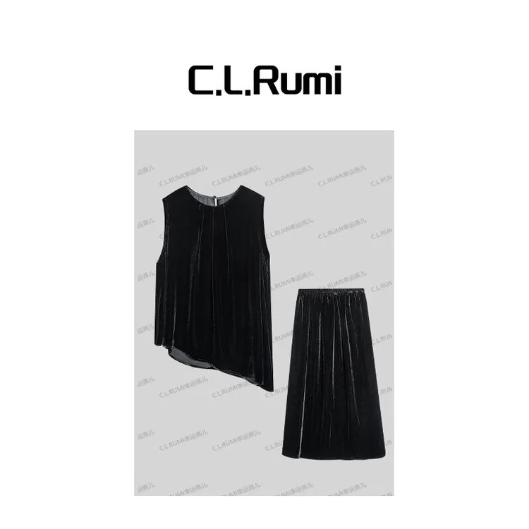 【Rumi时装】“爱丽丝“25夏真丝丝绒超薄宽松显瘦上衣半裙套装6934bq