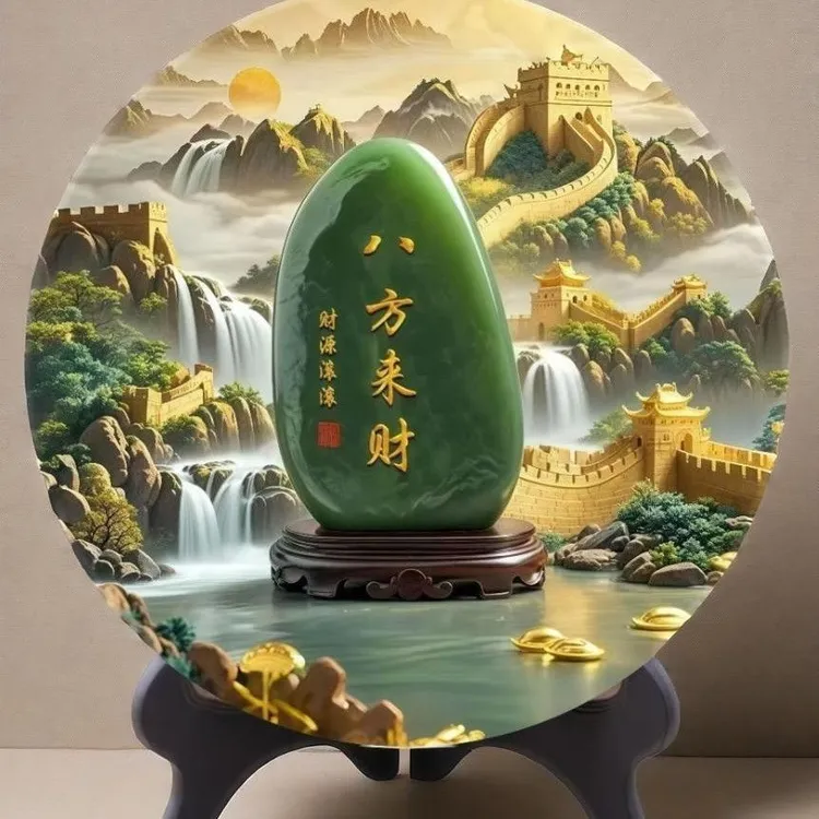 八方来财摆件玉石相框山石招财转运旺宅客厅摆台装饰玄关长辈