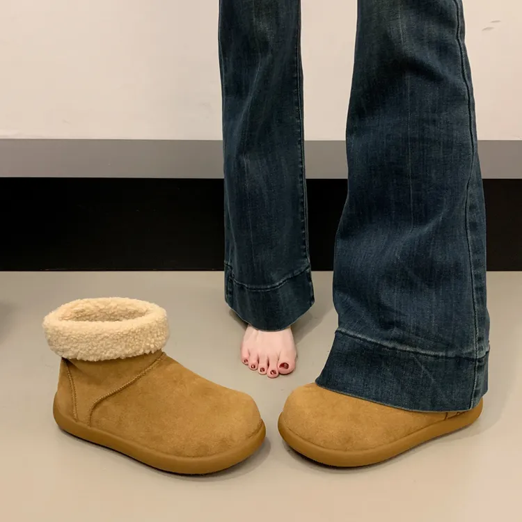 女款大棉雪地靴羊羔毛2025冬季新款厚底小土豆短靴加绒保暖棉鞋子