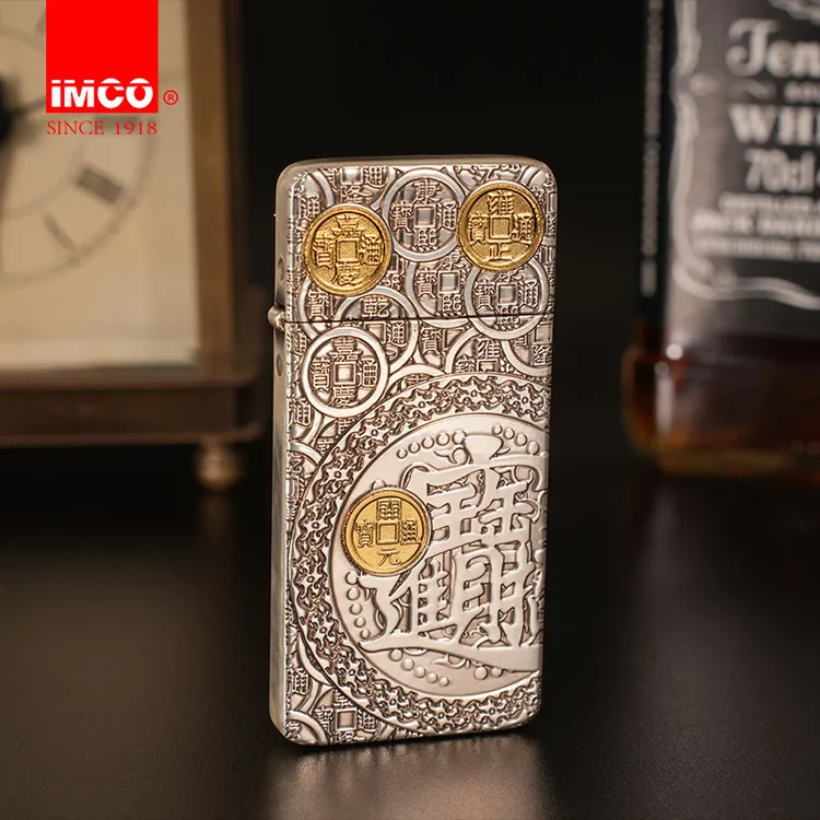 IMCO 爱酷 日进斗金 黄铜包银鎏金 4900 超薄卡片打火机高温窑烧