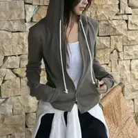 【简约松弛】韩系撞色修身显瘦假两件拉链连帽外套.
