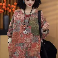 2025秋季新款印花中式复古气质减龄大版圆领女款长袖卫衣25942