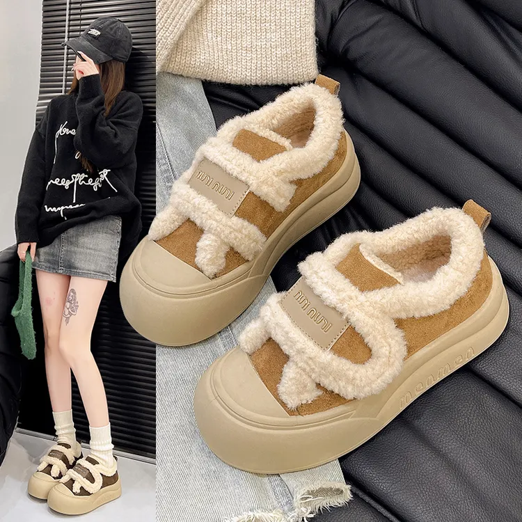 休闲百搭外穿厚底加绒棉鞋毛毛鞋女鞋加厚韩版时尚松糕冬季女鞋